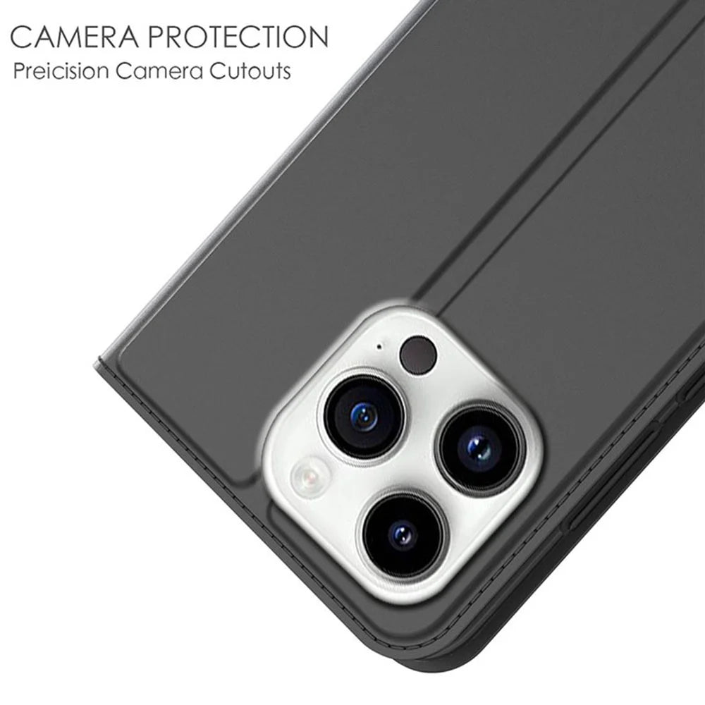 For iPhone 14 Pro Case Magnetic Closure Shockproof Leather Phone Cover Card Holder - Black - 3