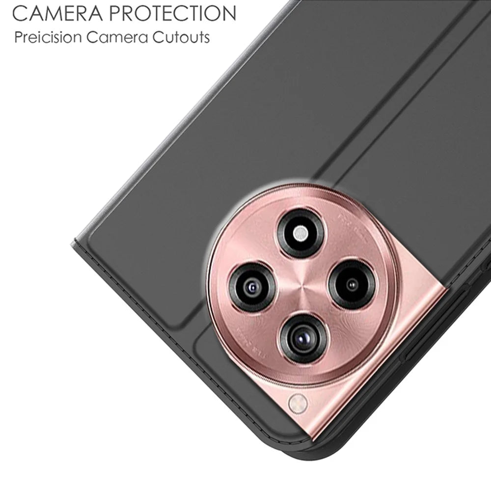For OnePlus 12R 5G / Ace 3 5G Case Strong Magnetic Closure Protective Leather Phone Cover Card Slot - Black - 3