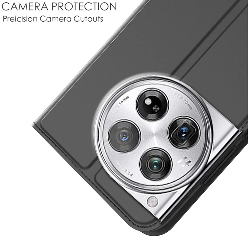 For OnePlus 12 5G Case Leather Card Slot Stand Phone Cover Magnetic Auto Closing - Black - 3