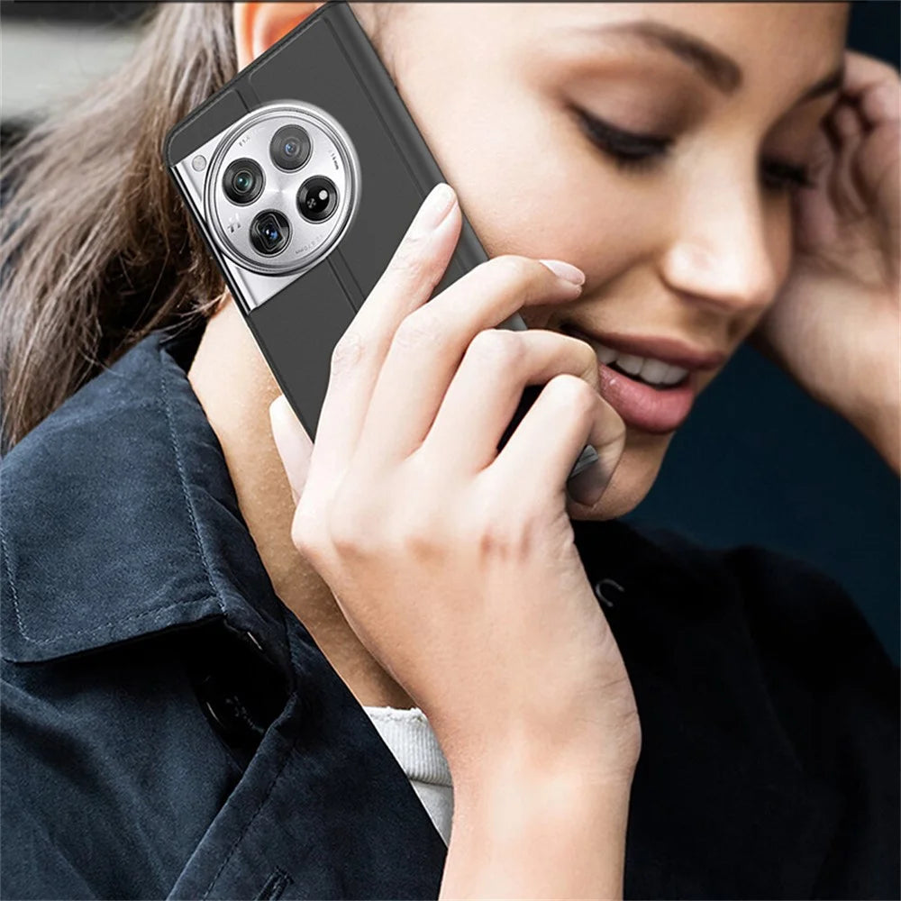 For OnePlus 12 5G Case Leather Card Slot Stand Phone Cover Magnetic Auto Closing - Black - 4