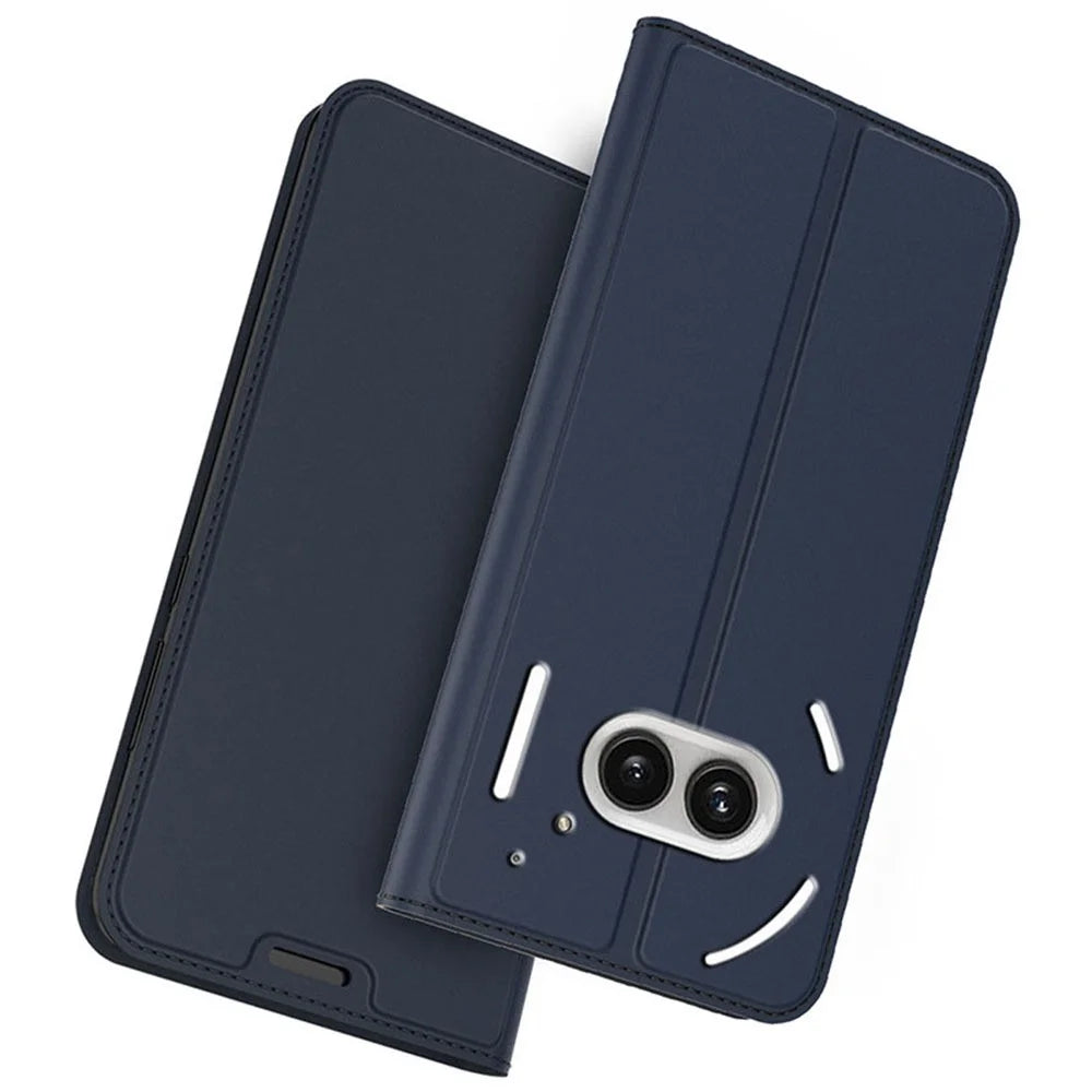 For Nothing Phone (2a) Plus / Phone (2a) Case Leather Flip Stand Phone Cover Hidden Magnetic Adsorption - Blue - 1