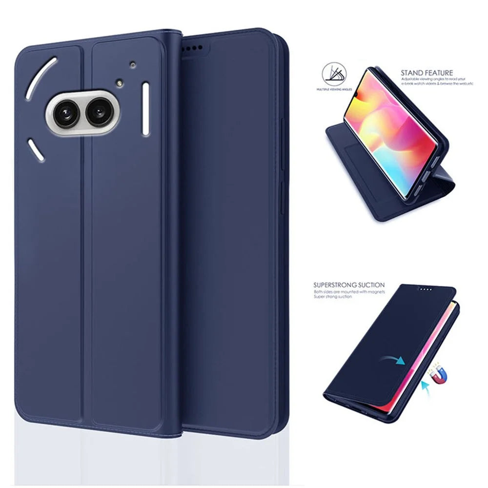 For Nothing Phone (2a) Plus / Phone (2a) Case Leather Flip Stand Phone Cover Hidden Magnetic Adsorption - Blue - 3