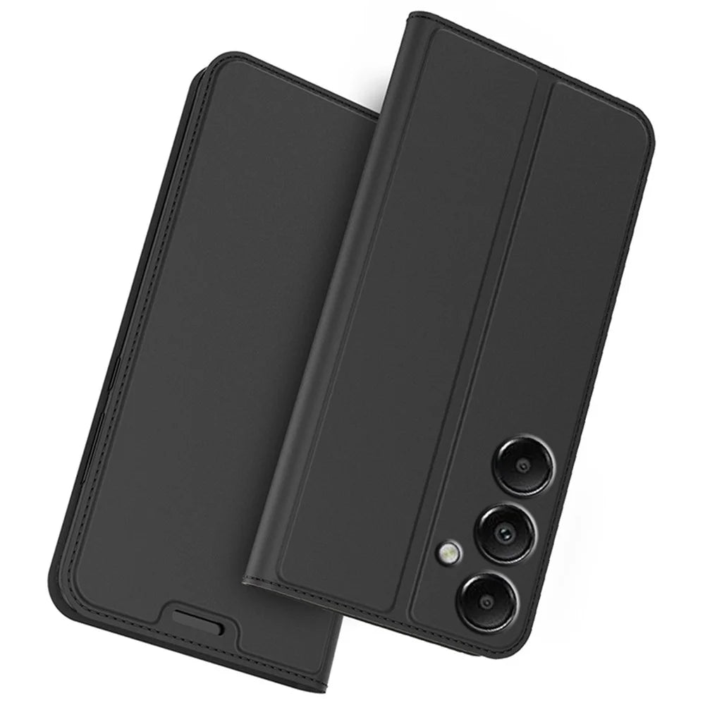 For Samsung Galaxy A55 5G Case Hidden Magnetic Closure Leather Phone Cover Flip Stand - Black - 1