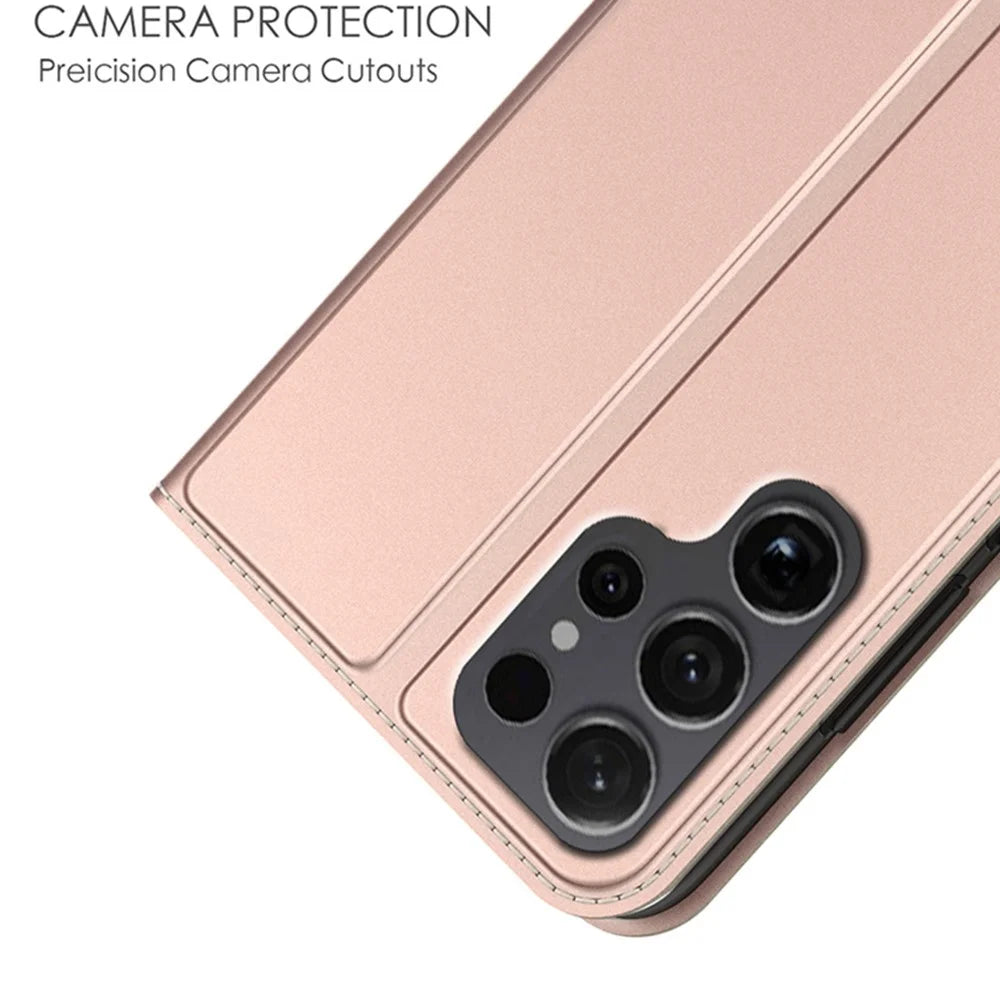 For Samsung Galaxy S24 Ultra Case Flip Stand Leather Phone Cover Full Body Protective - Rose Gold - 2