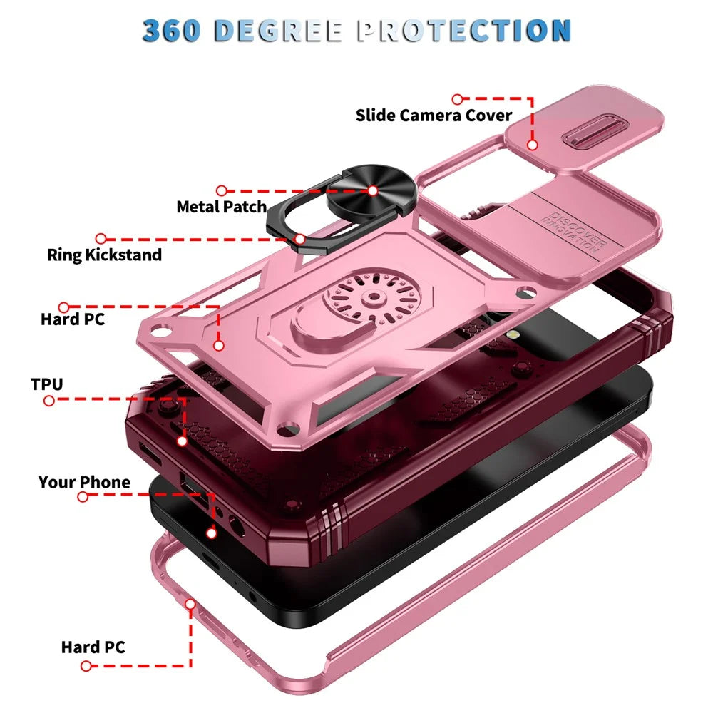 For Samsung Galaxy A15 4G / 5G Case TPU+PC Slide Camshield Kickstand Phone Cover - Dark Red - 4