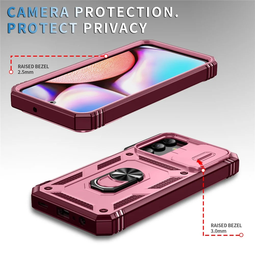 For Samsung Galaxy A15 4G / 5G Case TPU+PC Slide Camshield Kickstand Phone Cover - Dark Red - 5