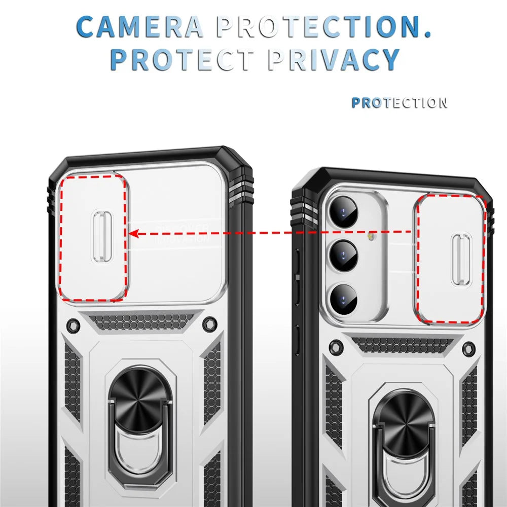 For Samsung Galaxy A35 5G Case TPU+PC Kickstand Phone Cover with Slide Lens Lid - White - 3
