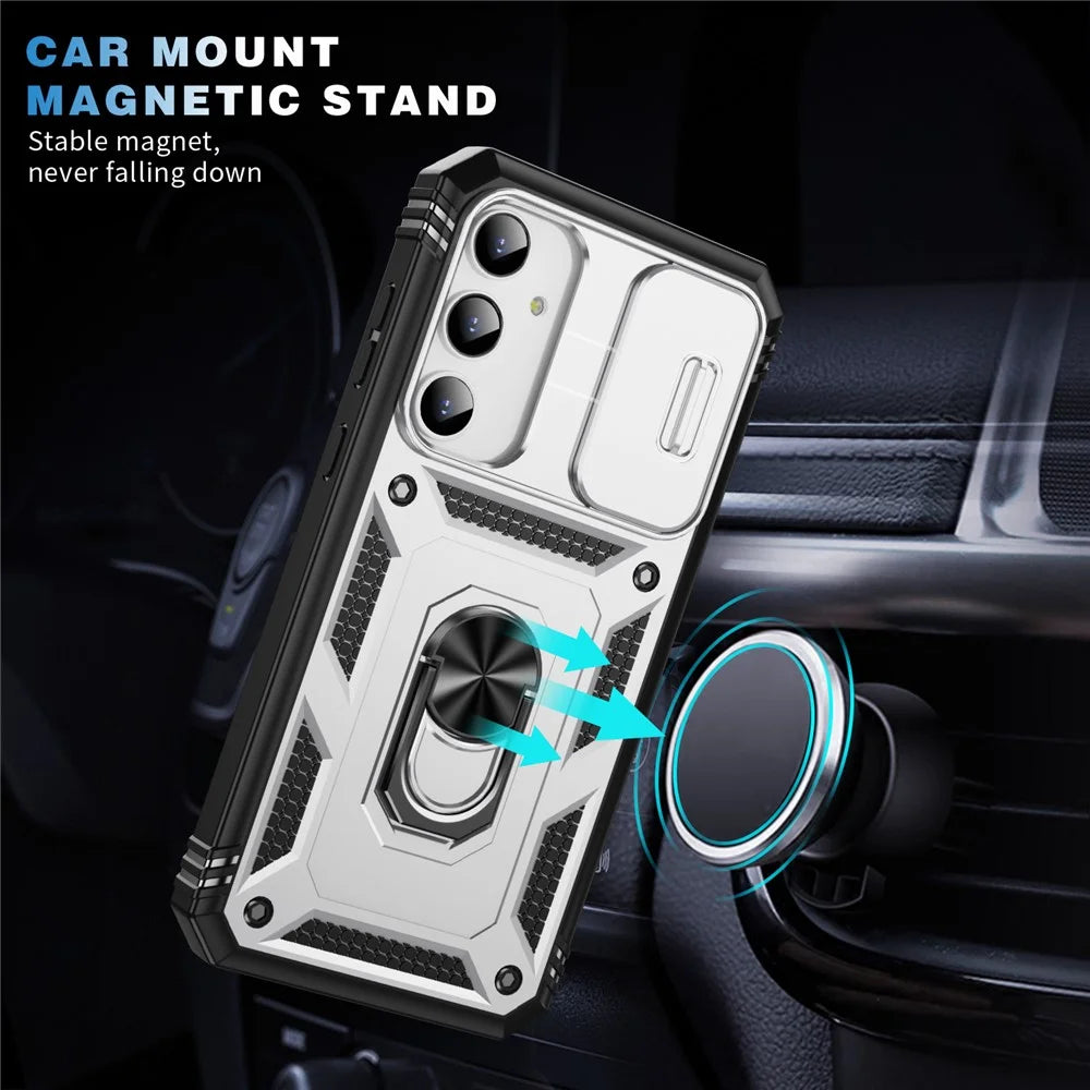 For Samsung Galaxy A35 5G Case TPU+PC Kickstand Phone Cover with Slide Lens Lid - White - 6