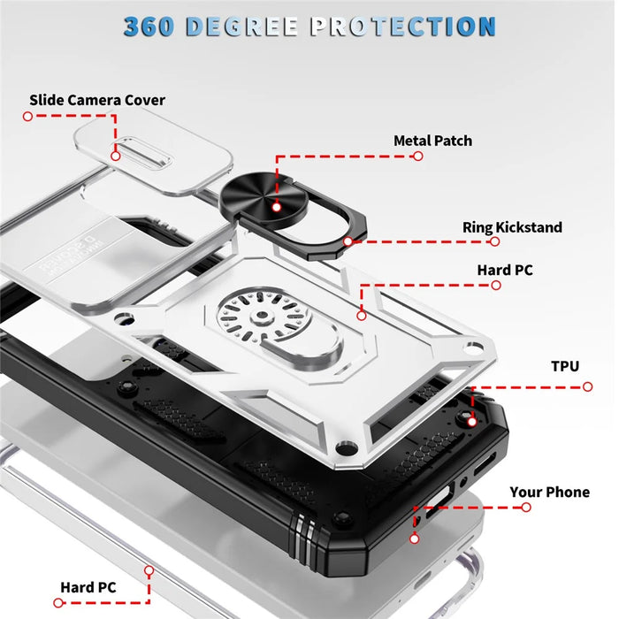 For Samsung Galaxy A55 5G Kickstand Case TPU+PC Camshield Hybrid Phone Cover - White - 4