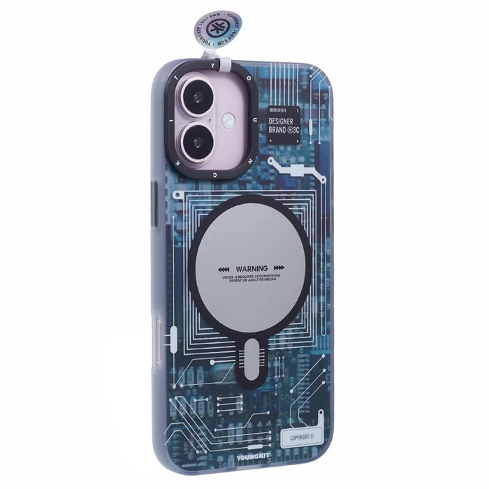YOUNGKIT Technology Series for iPhone 16 Plus Case Compatible with MagSafe Circuit Design PC+TPU Matte Phone Cover - Grey - 1