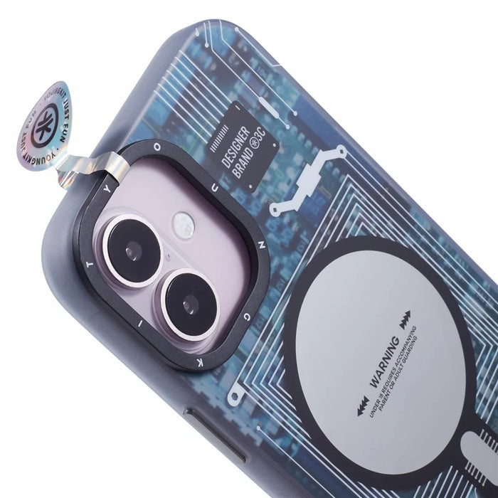 YOUNGKIT Technology Series for iPhone 16 Plus Case Compatible with MagSafe Circuit Design PC+TPU Matte Phone Cover - Grey - 7