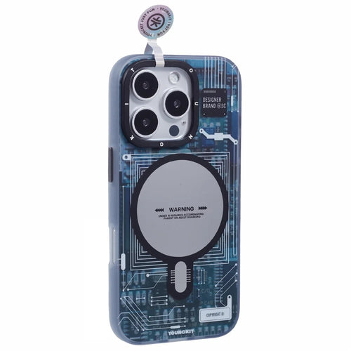 YOUNGKIT Technology Series for iPhone 16 Pro Max Magnetic Case IMD Circuit Board PC+TPU Phone Cover Matte Finish - Grey - 1