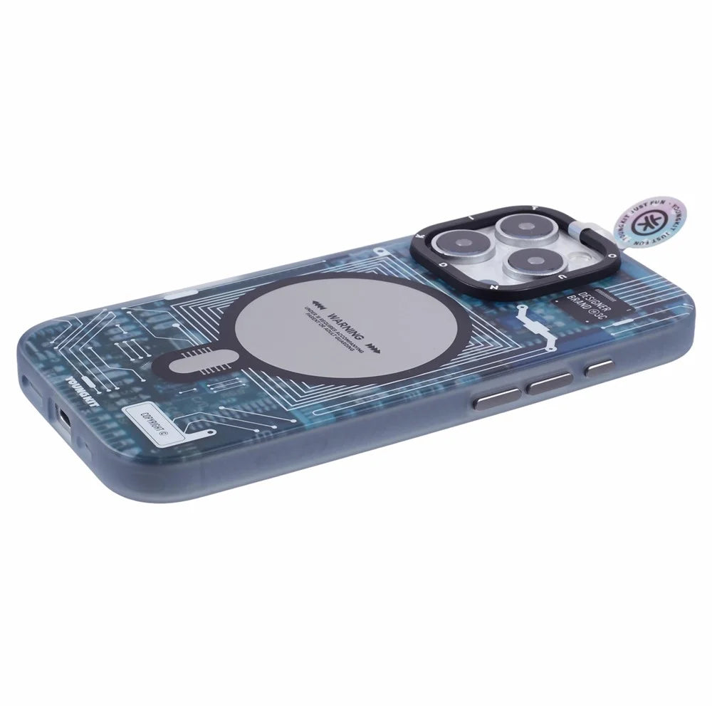 YOUNGKIT Technology Series for iPhone 16 Pro Max Magnetic Case IMD Circuit Board PC+TPU Phone Cover Matte Finish - Grey - 6