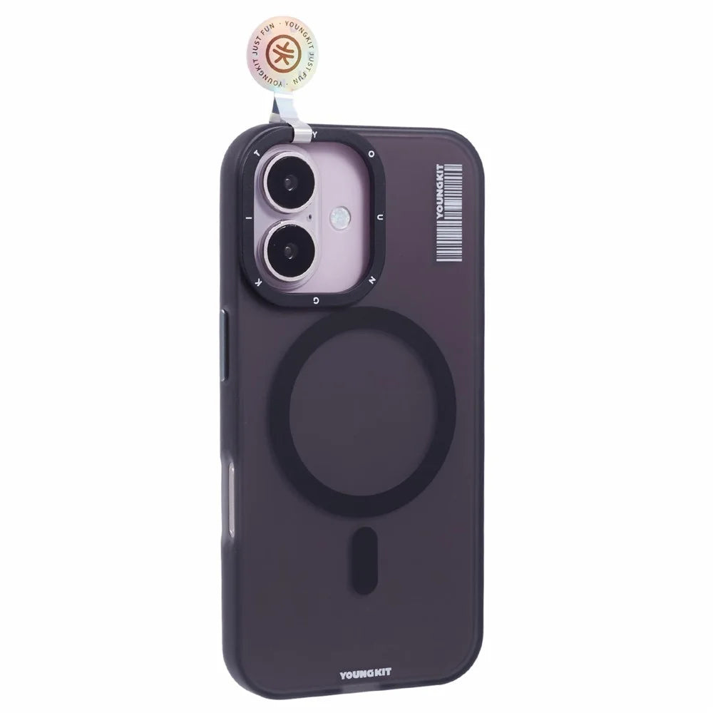 YOUNGKIT For iPhone 16 Plus Case Compatible with MagSafe Frosted PET+TPU Phone Cover Shockproof - Transparent Black - 1