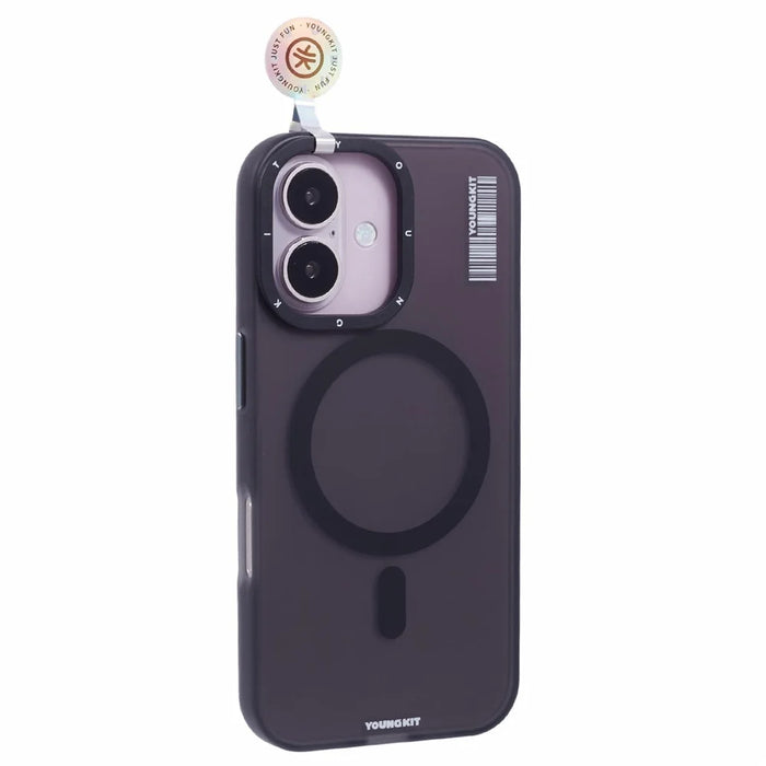 YOUNGKIT For iPhone 16 Plus Case Compatible with MagSafe Frosted PET+TPU Phone Cover Shockproof - Transparent Black - 1