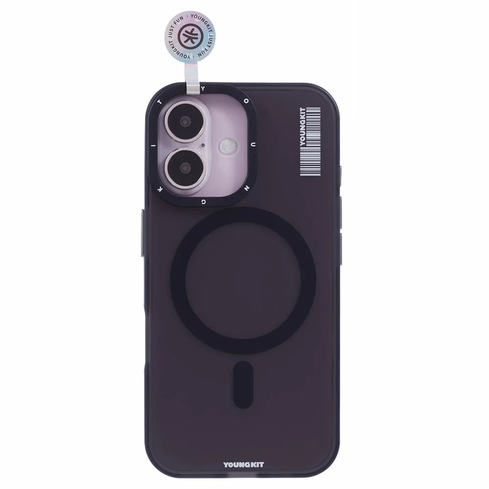 YOUNGKIT For iPhone 16 Plus Case Compatible with MagSafe Frosted PET+TPU Phone Cover Shockproof - Transparent Black - 3