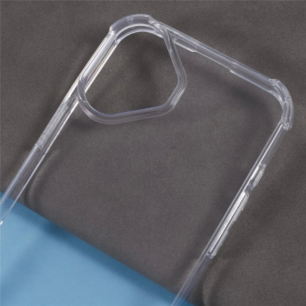 For iPhone 16 Plus Clear Case Acrylic + TPU Corners Shockproof Phone Cover with Lanyard - Black - 5