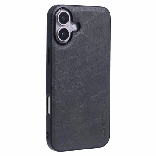 X-LEVEL Bojue-3 Series For iPhone 16 Plus Case Leather Coated PC+TPU Hybrid Protective Cover - Grey - 1