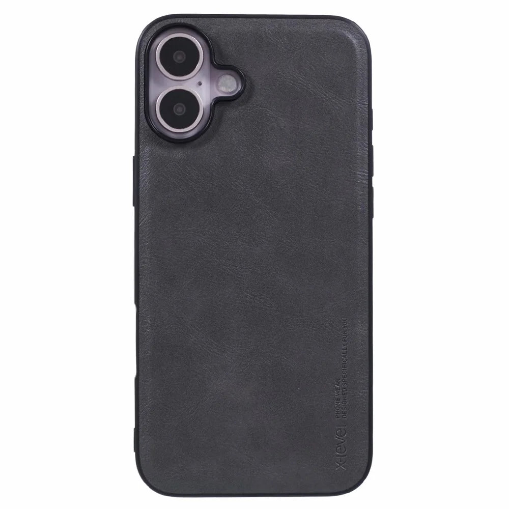 X-LEVEL Bojue-3 Series For iPhone 16 Plus Case Leather Coated PC+TPU Hybrid Protective Cover - Grey - 3
