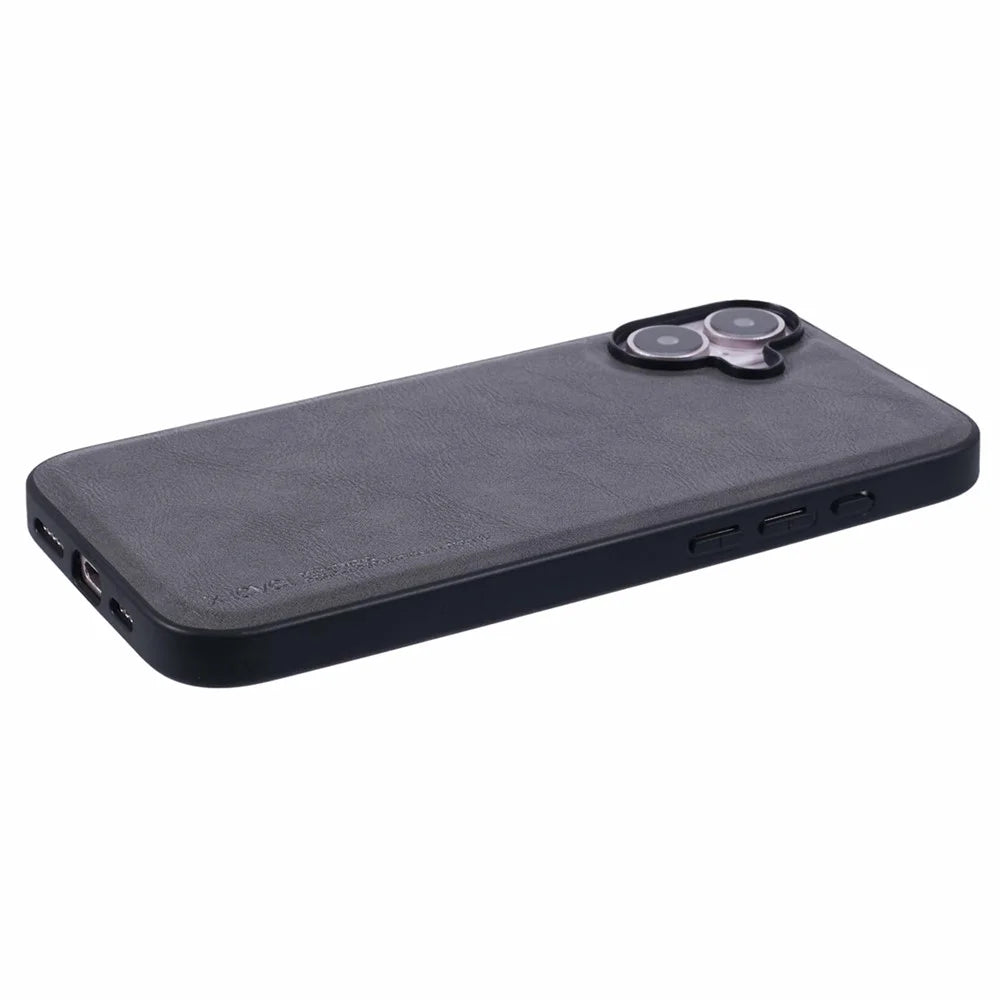 X-LEVEL Bojue-3 Series For iPhone 16 Plus Case Leather Coated PC+TPU Hybrid Protective Cover - Grey - 5