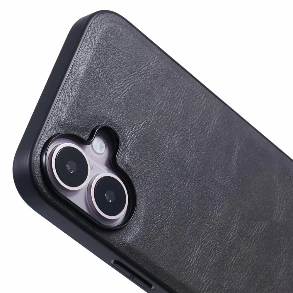 X-LEVEL Bojue-3 Series For iPhone 16 Plus Case Leather Coated PC+TPU Hybrid Protective Cover - Grey - 6