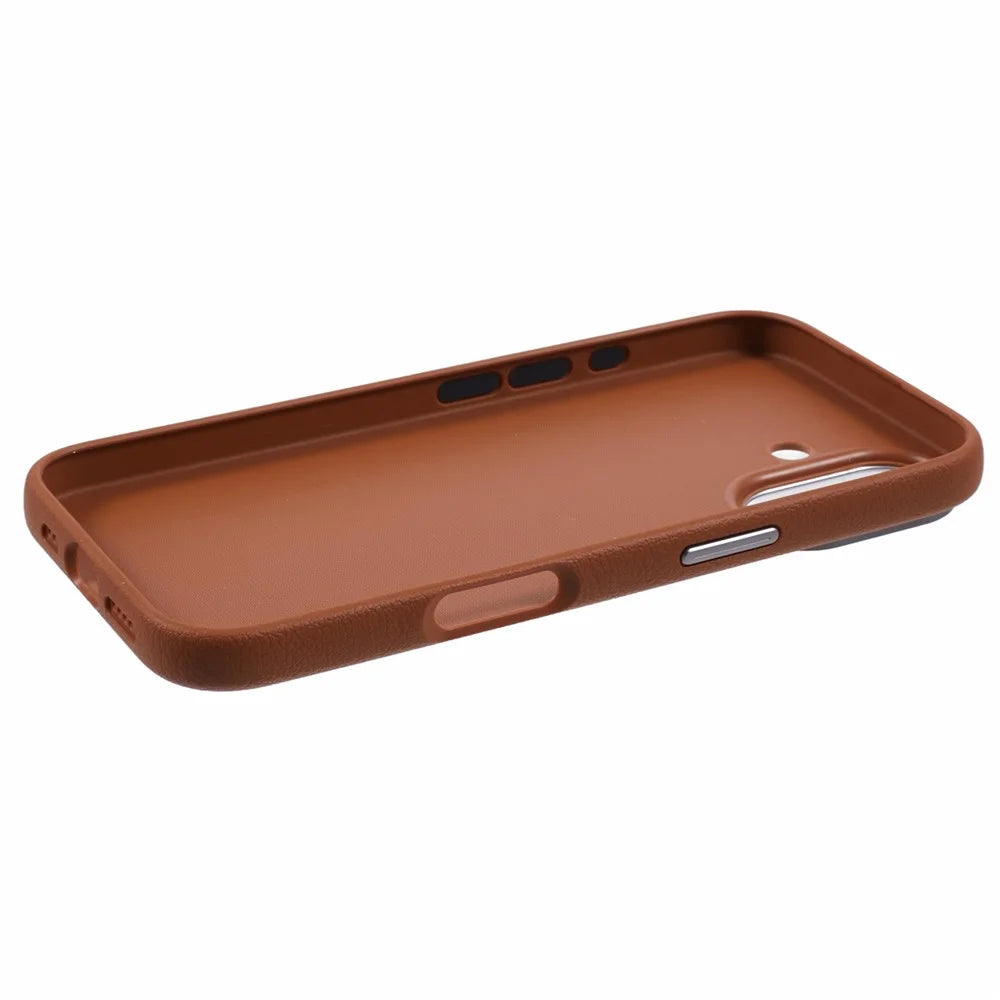 X-LEVEL For iPhone 16 Case PU Leather Hard PC Shockproof Protective Phone Cover - Brown - 4