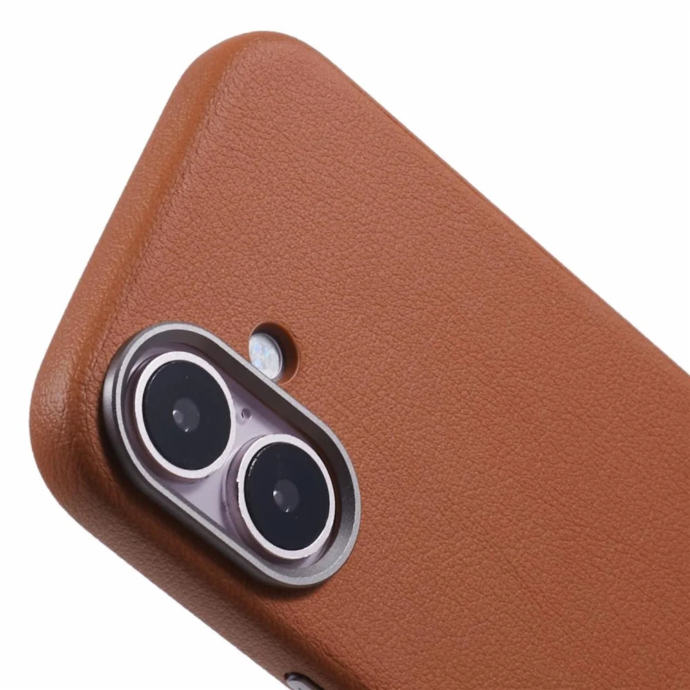 X-LEVEL For iPhone 16 Case PU Leather Hard PC Shockproof Protective Phone Cover - Brown - 6