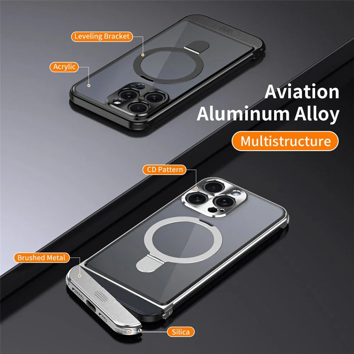 For iPhone 15 Pro Max Aromatherapy Case Acrylic+Aluminum Alloy Magnetic Kickstand Phone Cover - Black - 5