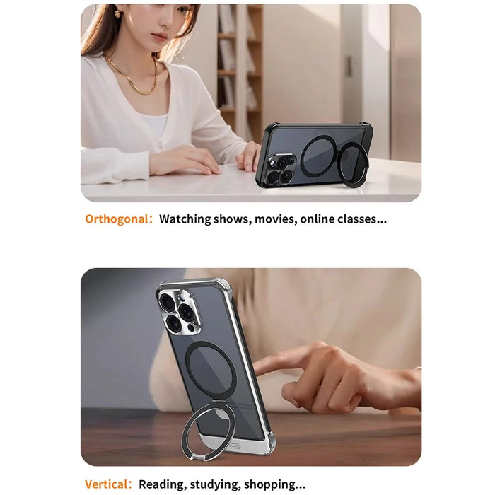 For iPhone 15 Pro Max Aromatherapy Case Acrylic+Aluminum Alloy Magnetic Kickstand Phone Cover - Black - 7