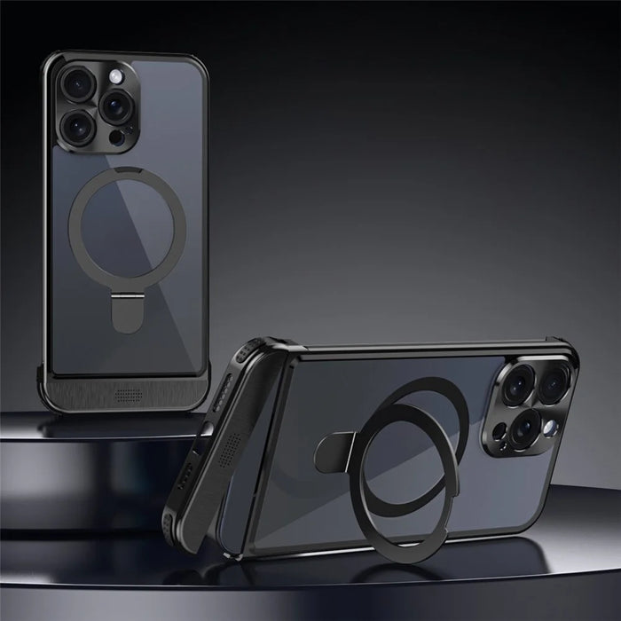 For iPhone 14 Pro Magnetic Case Kickstand Acrylic+Aluminum Alloy Cover Aromatherapy Tablet - Black - 2