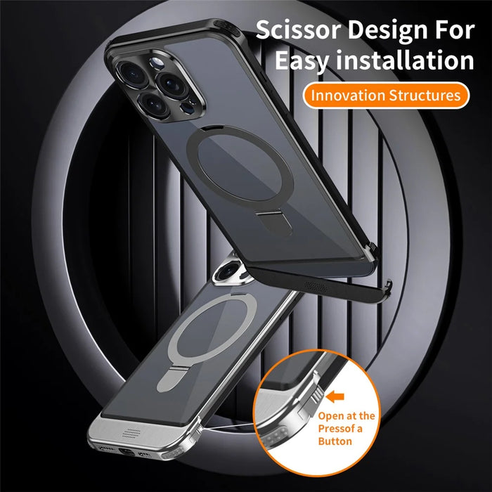 For iPhone 14 Pro Magnetic Case Kickstand Acrylic+Aluminum Alloy Cover Aromatherapy Tablet - Black - 3