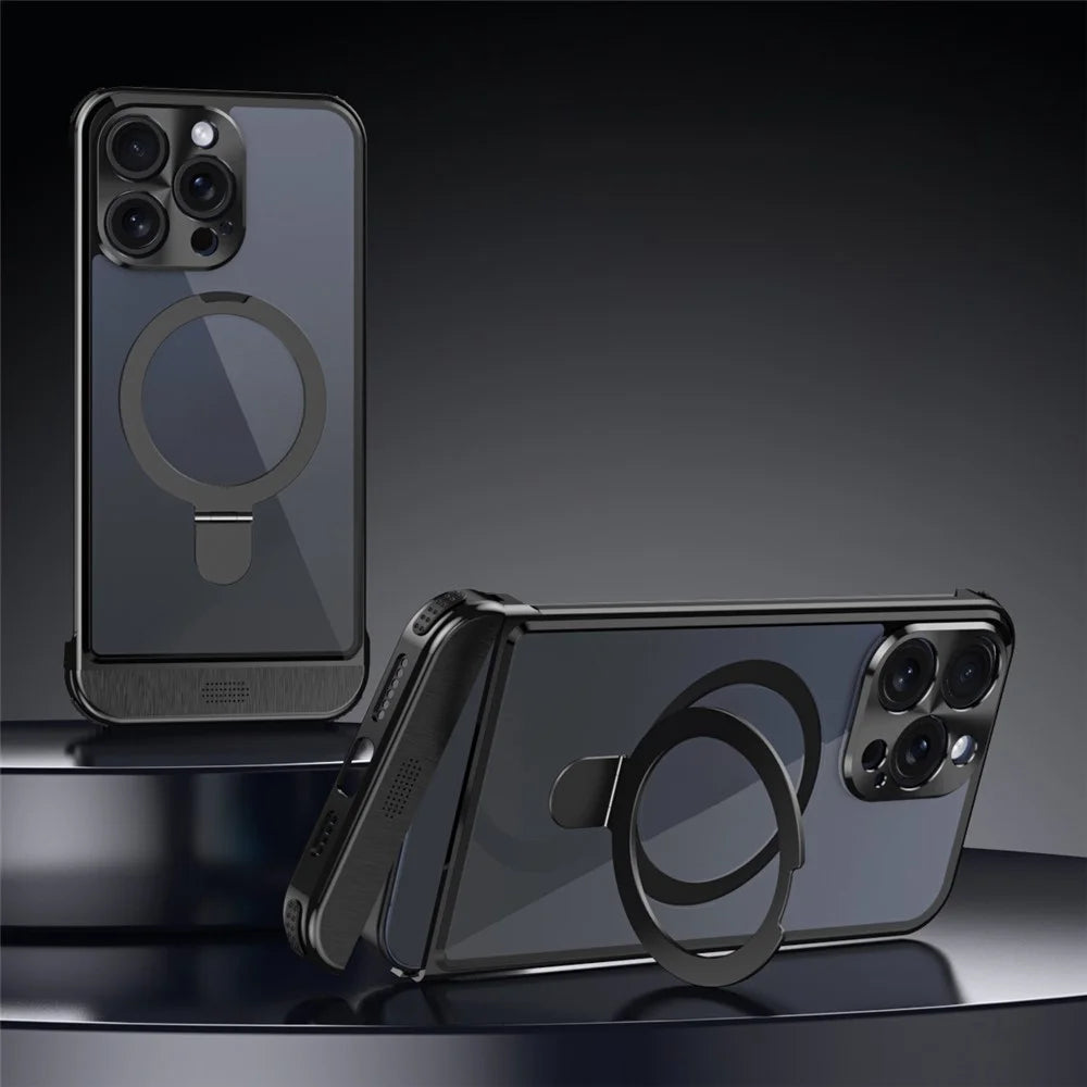 For iPhone 14 Pro Max Magnetic Case Aromatherapy Acrylic+Aluminum Alloy Kickstand Cover - Black - 2