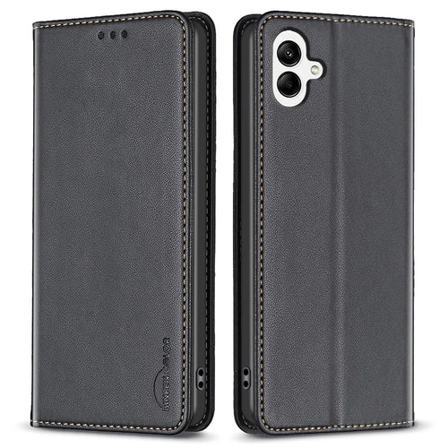 BINFEN COLOR BF18 For Samsung Galaxy A06 4G Leather Case Card Slots Phone Cover - Black - 1