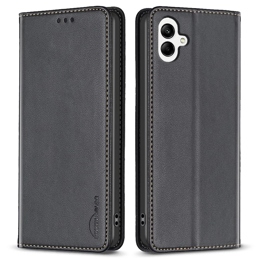 BINFEN COLOR BF18 For Samsung Galaxy A06 4G Leather Case Card Slots Phone Cover - Black - 1