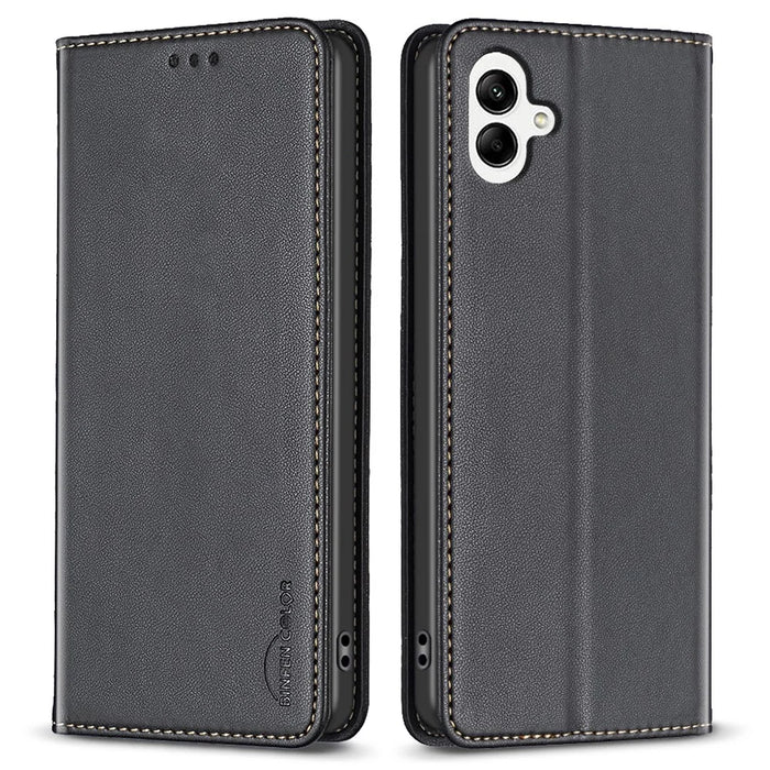 BINFEN COLOR BF18 For Samsung Galaxy A06 4G Leather Case Card Slots Phone Cover - Black - 1
