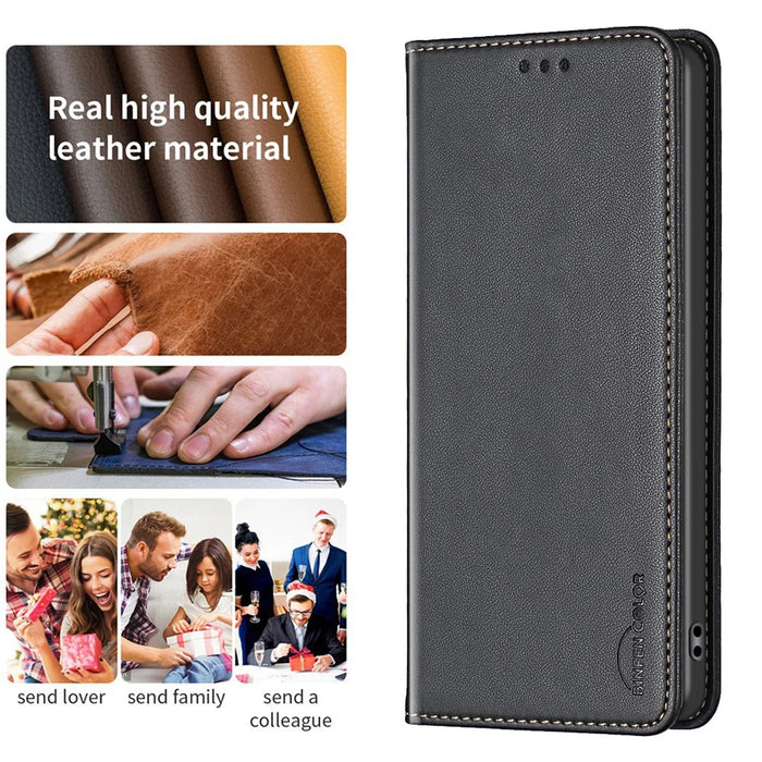 BINFEN COLOR BF18 For Samsung Galaxy A06 4G Leather Case Card Slots Phone Cover - Black - 5