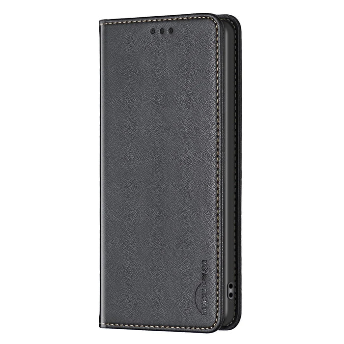 BINFEN COLOR BF18 For Samsung Galaxy A06 4G Leather Case Card Slots Phone Cover - Black - 6
