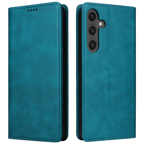 For Samsung Galaxy S24 FE Case RFID Blocking Shockproof Leather Phone Cover - Peacock Blue - 1