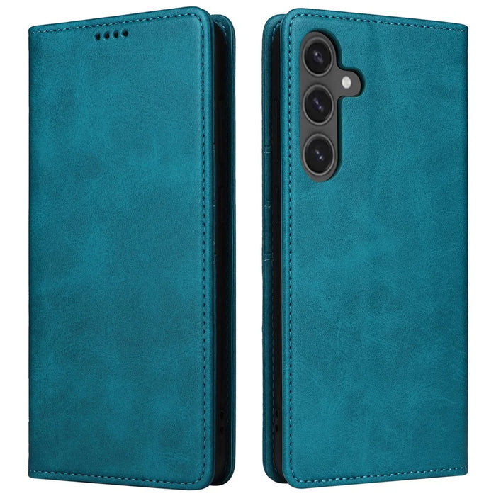 For Samsung Galaxy S24 FE Case RFID Blocking Shockproof Leather Phone Cover - Peacock Blue - 1