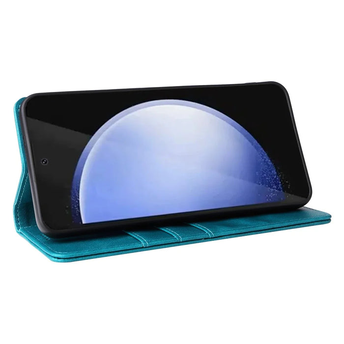 For Samsung Galaxy S24 FE Case RFID Blocking Shockproof Leather Phone Cover - Peacock Blue - 3