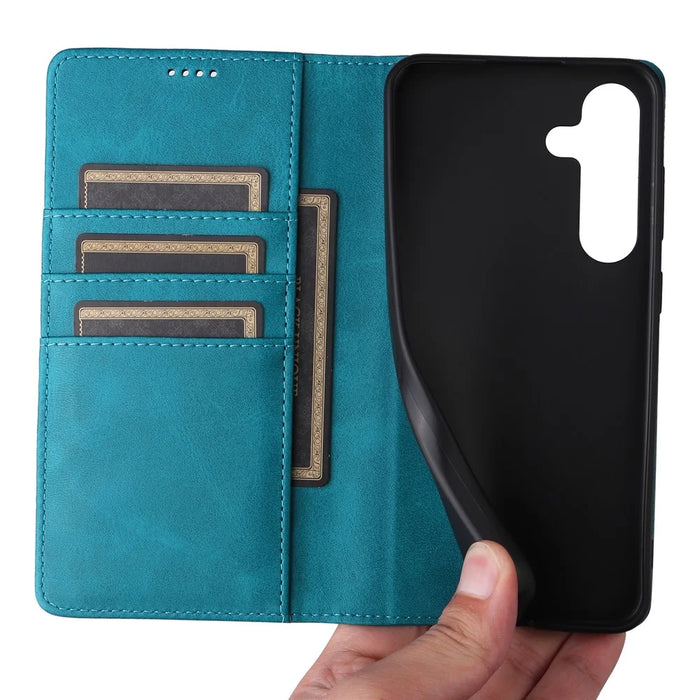 For Samsung Galaxy S24 FE Case RFID Blocking Shockproof Leather Phone Cover - Peacock Blue - 5