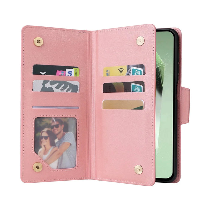 For Samsung Galaxy S24 FE Case Rivet Decor Zipper Pocket Leather Phone Cover - Rose Gold - 2