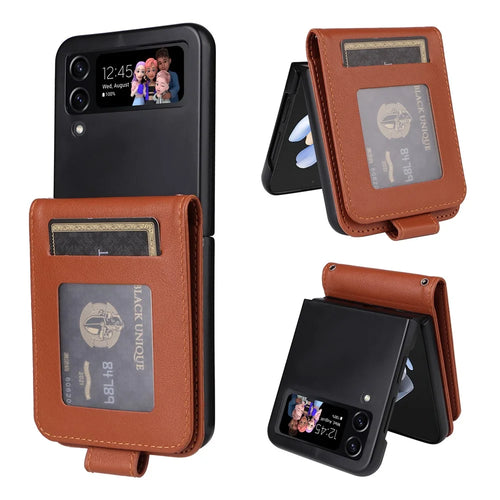 For Samsung Galaxy Z Flip4 5G Case Card Slots PU Leather Phone Cover - Brown - 1