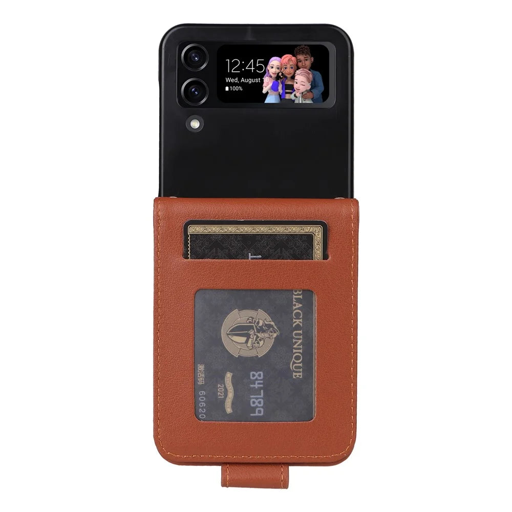 For Samsung Galaxy Z Flip4 5G Case Card Slots PU Leather Phone Cover - Brown - 3