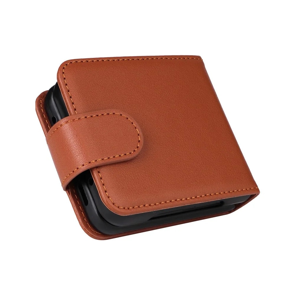 For Samsung Galaxy Z Flip4 5G Case Card Slots PU Leather Phone Cover - Brown - 5