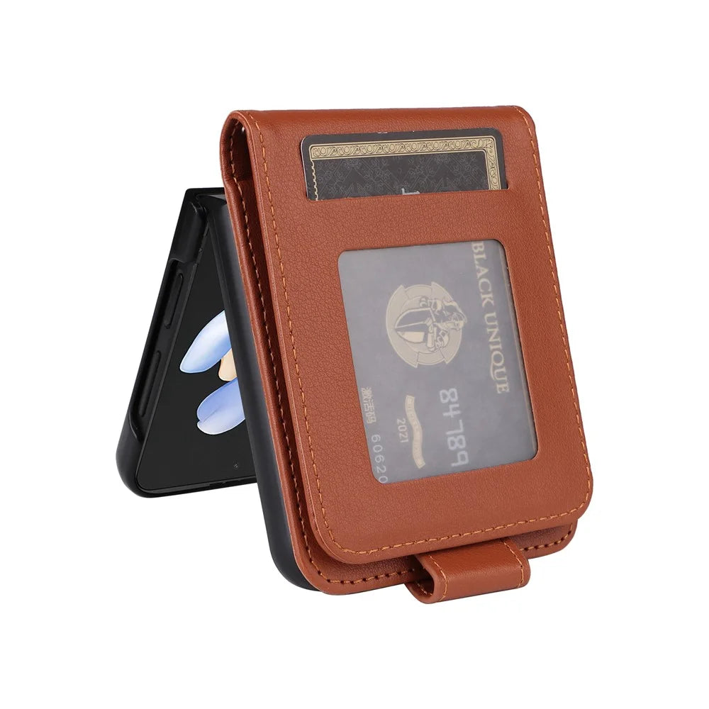For Samsung Galaxy Z Flip4 5G Case Card Slots PU Leather Phone Cover - Brown - 7