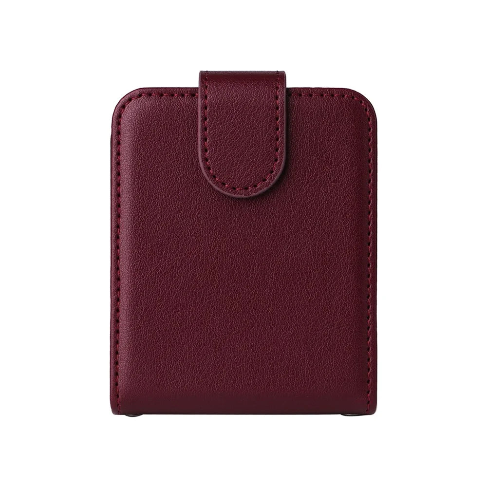 For Samsung Galaxy Z Flip5 5G Case with Strap Card Holder Phone Leather Cover - Wine Red - 6