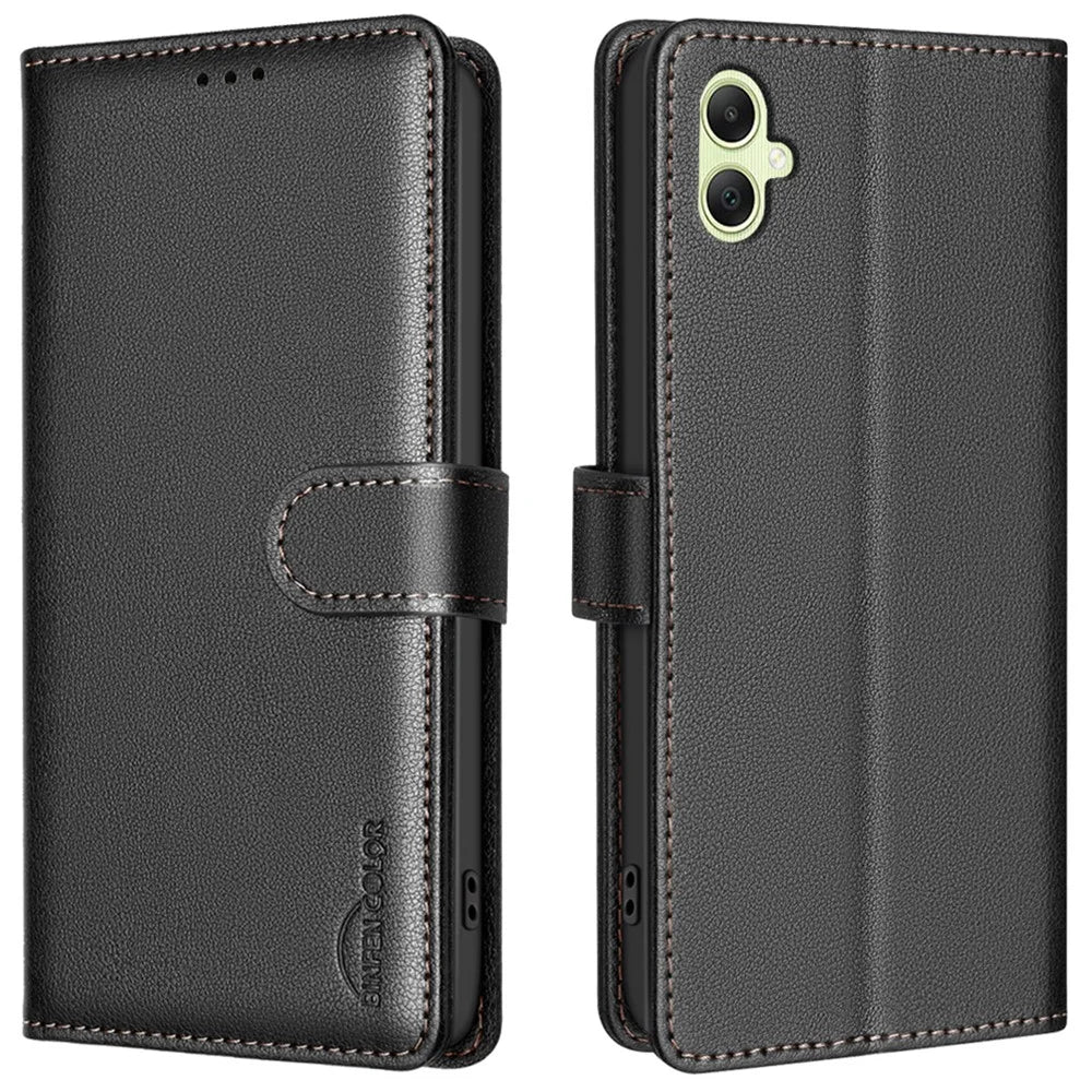 BINFEN COLOR BF32 For Samsung Galaxy A06 4G Case PU Leather Litchi Texture Phone Cover - Black - 1