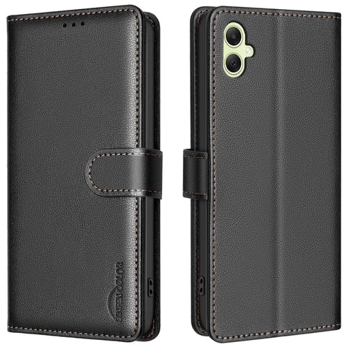 BINFEN COLOR BF32 For Samsung Galaxy A06 4G Case PU Leather Litchi Texture Phone Cover - Black - 1