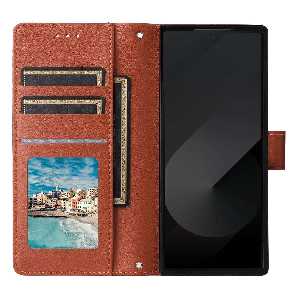 For Samsung Galaxy Z Fold6 5G Leather Case Wallet Card Slots Phone Cover - Brown - 2